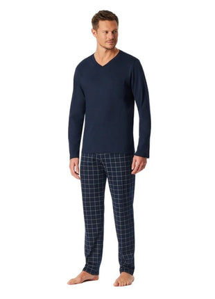 Schiesser pyjama pantalon long en maille fine bleu nuit pour hommes