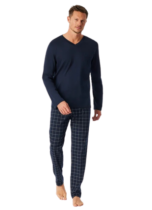 Schiesser pyjama pantalon long en maille fine bleu nuit pour hommes