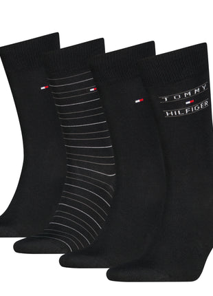 Chaussettes Tommy Hilfiger, lot de 4, boîte cadeau en étain, chaussettes noires