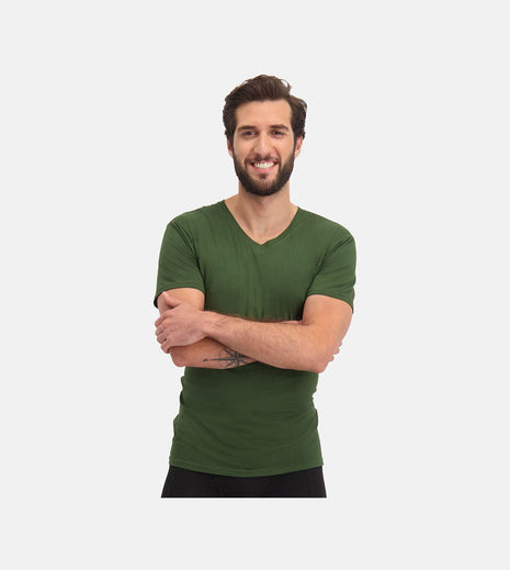 Bamboo Basics t-shirt v-hals 2 pack knitted v-neck t-shirt army heren