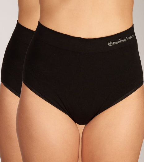 Bamboo Basics slip 2 pack seamless knitted high waisted full brief black dames