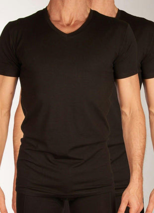 Bamboo Basics t-shirt v-hals 2 pack knitted v-neck t-shirt black heren