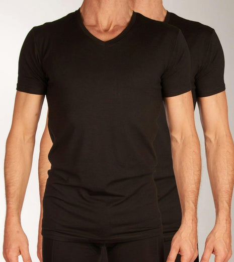 Bamboo Basics t-shirt v-hals 2 pack knitted v-neck t-shirt black heren