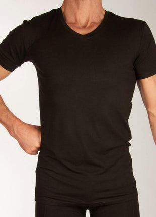 Bamboo Basics t-shirt v-hals 2 pack knitted v-neck t-shirt black heren