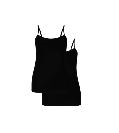 Bamboo Basics topje 2 pack seamless knitted spaghetti top black dames