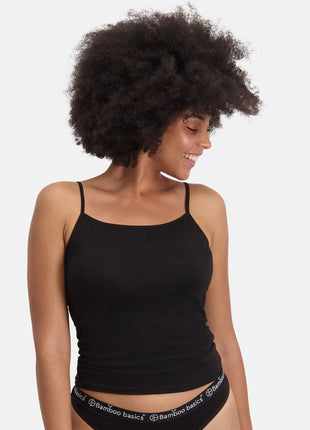 Bamboo Basics topje 2 pack seamless knitted spaghetti top black dames