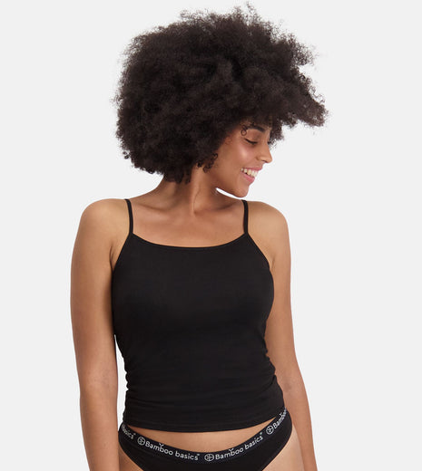 Bamboo Basics topje 2 pack seamless knitted spaghetti top black dames
