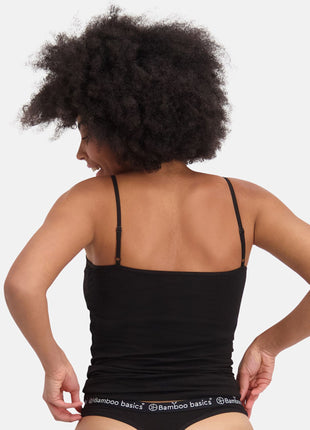 Bamboo Basics topje 2 pack seamless knitted spaghetti top black dames