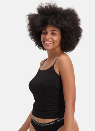 Bamboo Basics topje 2 pack seamless knitted spaghetti top black dames