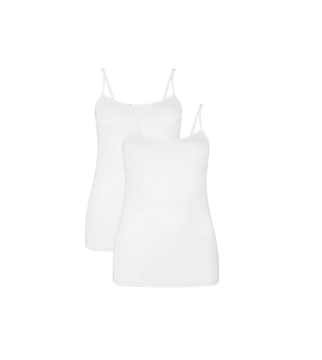 Bamboo Basics topje 2 pack seamless knitted spaghetti top white dames
