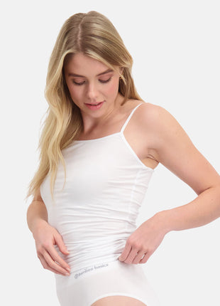 Bamboo Basics topje 2 pack seamless knitted spaghetti top white dames