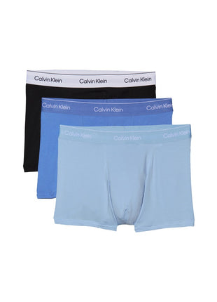 Calvin Klein short 3 pack icon cotton stretch relaxed fit trunks black, glacier, blue bell men
