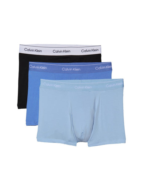 Calvin Klein short 3 pack icon cotton stretch relaxed fit trunks black, glacier, blue bell men