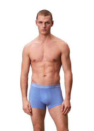 Calvin Klein short 3 pack icon cotton stretch low rise trunks black / glacier / blue bell men