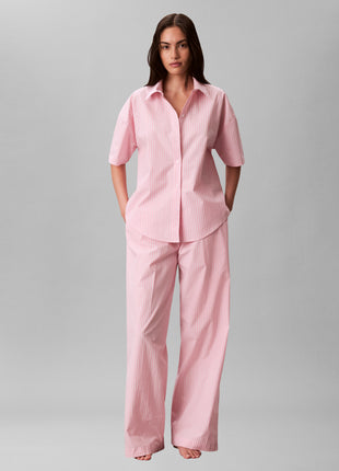 Calvin Klein pyjama pantalon long cotton poplin pant set sera stripe cradle pink femmes