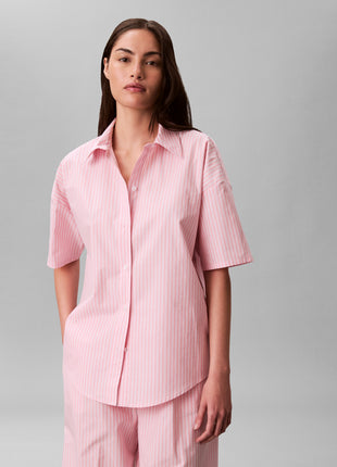 Calvin Klein pyjama pantalon long cotton poplin pant set sera stripe cradle pink femmes