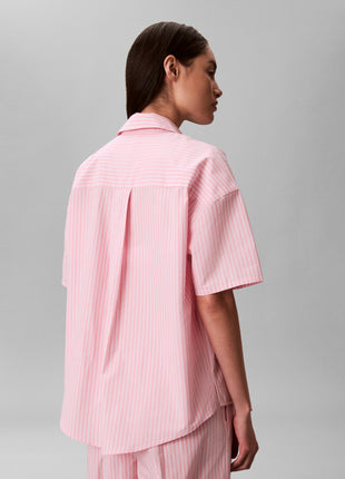 Calvin Klein pyjama pantalon long cotton poplin pant set sera stripe cradle pink femmes
