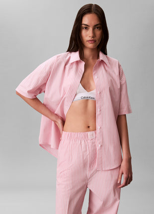 Calvin Klein pyjama pantalon long cotton poplin pant set sera stripe cradle pink femmes