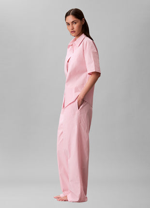Calvin Klein pyjama pantalon long cotton poplin pant set sera stripe cradle pink femmes