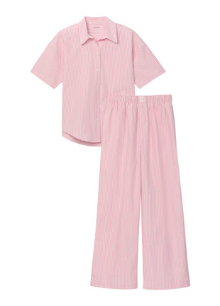 Calvin Klein pyjama pantalon long cotton poplin pant set sera stripe cradle pink femmes