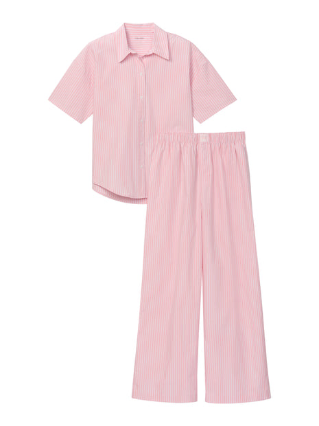 Calvin Klein pyjama pantalon long cotton poplin pant set sera stripe cradle pink femmes