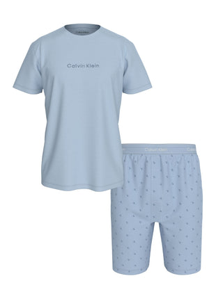 Calvin Klein pyjama korte broek icon cotton stretch short set breezy blue heren LV00NM2900-3IJ Calvin Klein pyjama pantalon court icon cotton stretch short set breezy blue hommes