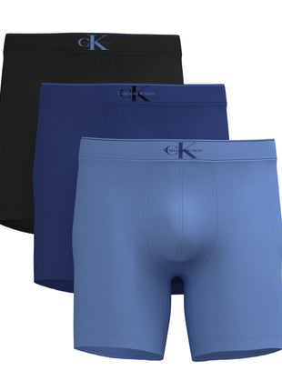Calvin Klein short 3 pack graphic monogram cotton stretch boxer briefs black / blue river fog / blue river heren LV00NB4473-TI8 Calvin Klein boxer lot de 3 graphic monogram cotton stretch boxer briefs black / blue river fog / blue river hommes