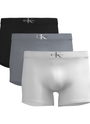 Calvin Klein short 3 pack graphic monogram cotton stretch trunks black / misty grey / white heren LV00NB4472-4RV Calvin Klein boxer lot de 3 graphic monogram cotton stretch trunks black / misty grey / white hommes