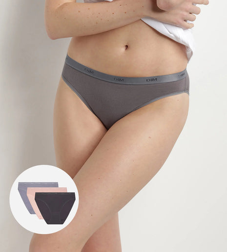 Dim 3 pack briefs Ecodim cotton stretch taupe/pink/grey women