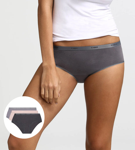 Dim short 3-pack Ecodim cotton stretch boxer taupe/pink/grey women