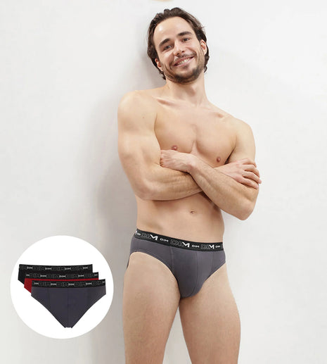 Dim slip 3 pack cotton stretch black / grey / chili red men