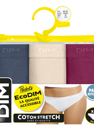 Dim slip 3 pack Ecodim cotton stretch Bleu Cendré dames