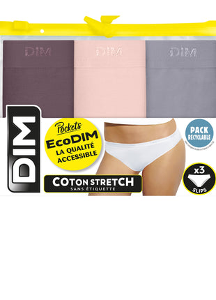 Dim slip 3 pack Ecodim cotton stretch taupe/rose/gris dames