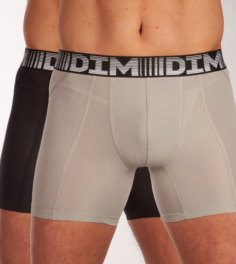 Dim short 2 pack 3d flex air long boxers black / grey heren  D01N2-9LU Dim boxer lot de 2 3d flex air long boxers black / grey hommes
