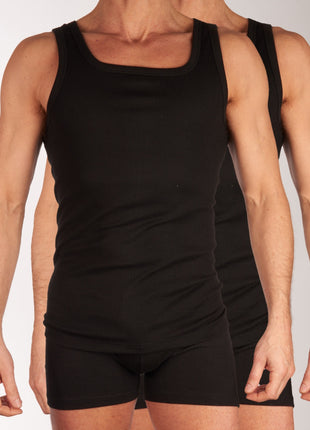 Dulcia singlet 2 pack new basic cotton 4-1 rib black heren 678-0605-black Dulcia débardeur lot de 2 new basic cotton 4-1 rib black hommes