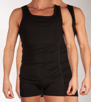 Dulcia singlet 2 pack new basic cotton 4-1 rib black men