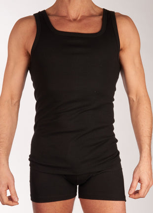 Dulcia singlet 2 pack new basic cotton 4-1 rib black heren 678-0605-black Dulcia débardeur lot de 2 new basic cotton 4-1 rib black hommes