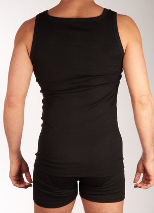 Dulcia singlet 2 pack new basic cotton 4-1 rib black heren 678-0605-black Dulcia débardeur lot de 2 new basic cotton 4-1 rib black hommes