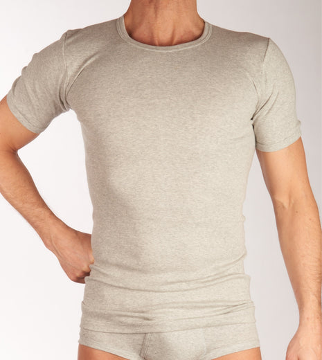 Dulcia t-shirt ronde hals basic cotton 1-1 rib grey heren 695-8167-grey Dulcia t-shirt col rond basic cotton 1-1 rib grey hommes