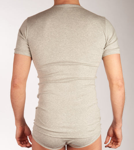 Dulcia t-shirt ronde hals basic cotton 1-1 rib grey heren 695-8167-grey Dulcia t-shirt col rond basic cotton 1-1 rib grey hommes