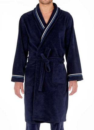 Hom badjas transat bathrobe navy heren 402443-00RA Hom peignoir transat bathrobe navy hommes