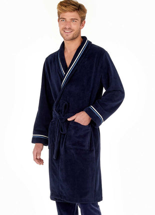 Hom badjas transat bathrobe navy heren 402443-00RA Hom peignoir transat bathrobe navy hommes