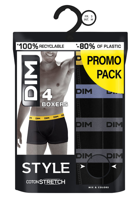 Lot de 4 boxers Dim courts homme noir, taille jaune/bleue/grise, coloris assortis