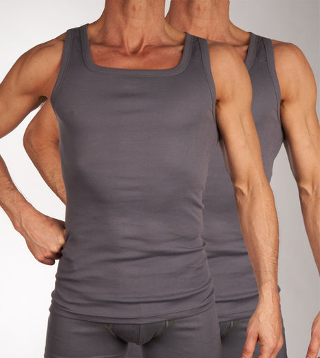 Mango singlet 2 pack 1-1 rib box grey heren 685-7850-box grey Mango débardeur lot de 2 1-1 rib box grey hommes