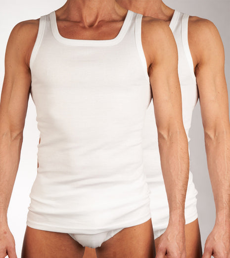 Mango singlet 2 pack 1-1 rib white heren 685-7850-white Mango débardeur lot de 2 1-1 rib white hommes