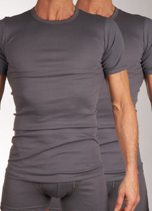 Mango t-shirt ronde hals 2 pack 1-1 rib box grey heren 685-8167-box grey Mango t-shirt col rond lot de 2 1-1 rib box grey hommes