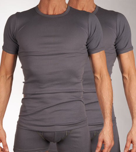 Mango t-shirt ronde hals 2 pack 1-1 rib box grey heren 685-8167-box grey Mango t-shirt col rond lot de 2 1-1 rib box grey hommes