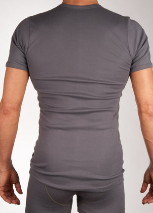 Mango t-shirt ronde hals 2 pack 1-1 rib box grey heren 685-8167-box grey Mango t-shirt col rond lot de 2 1-1 rib box grey hommes