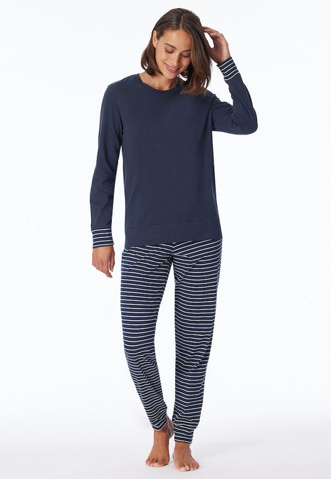 Schiesser pyjama lange broek uncover dark blue stripes pant dames Schiesser pantalon de pyjama long uncover dark blue stripes femmes