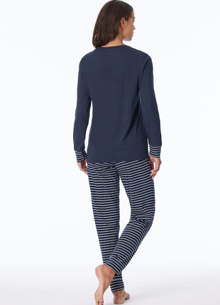 Schiesser pyjama lange broek uncover dark blue stripes pant dames Schiesser pantalon de pyjama long uncover dark blue stripes femmes